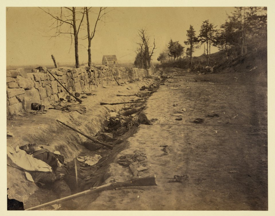 Stone wall, rear of Fredericksburg with rebel dead, May 3d, 1863 - Capt Russell, phot. LCCN91787354