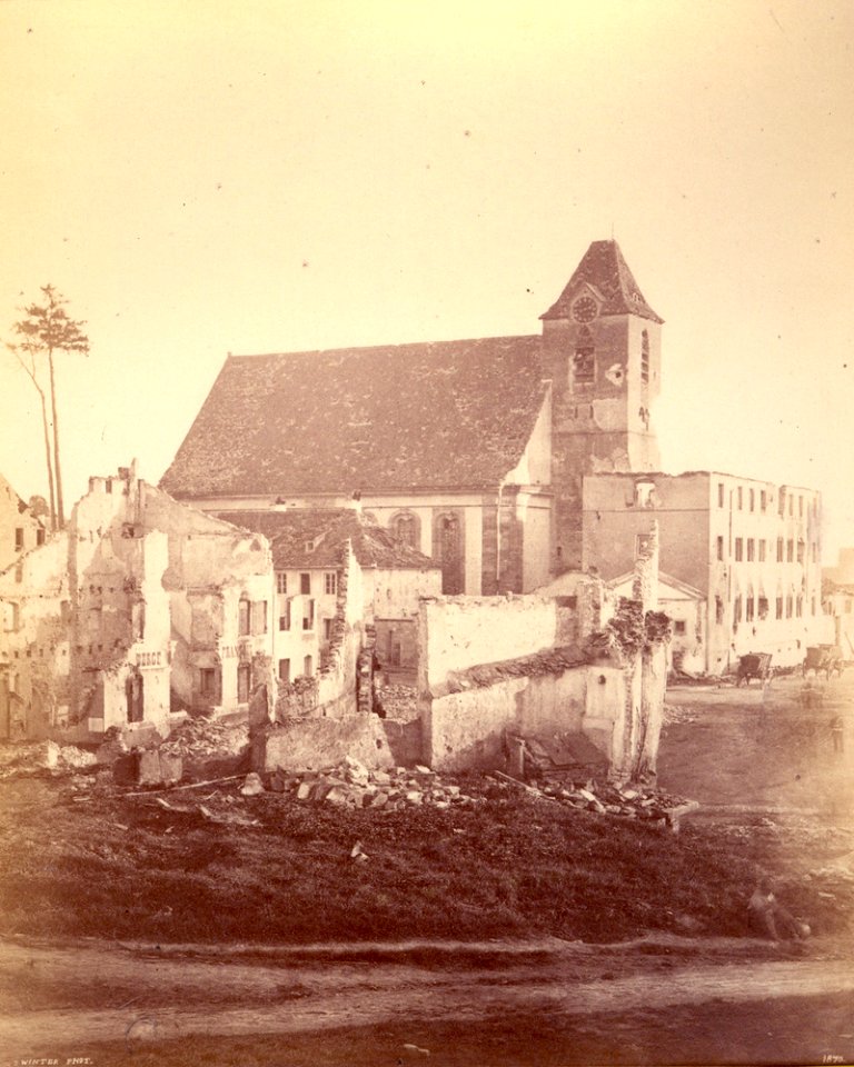 Strasbourg, église Sainte-Aurélie après les bombardements de 1870
