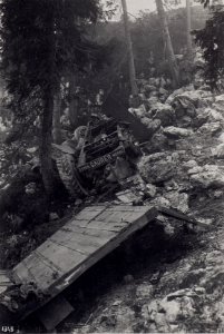 Straße gegen Malga Mulo. Abgestürztes Munitionsauto. (BildID 15645583)