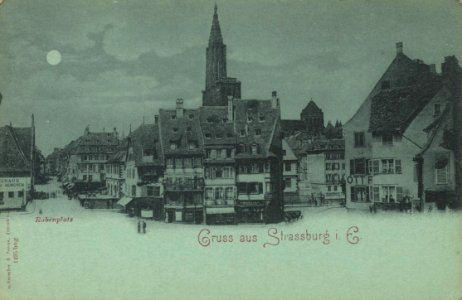 Straßburg i. E., Elsass-Lothringen - Rubenplatz mit Münsterturm im Hintergrund (Zeno Ansichtskarten)