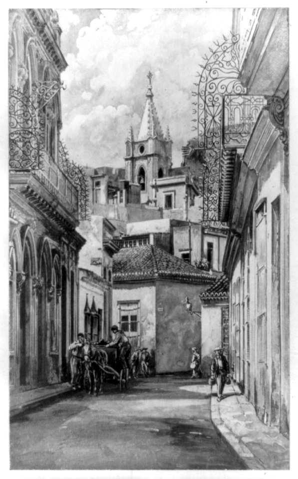 Street scene in old Havana, Cuba, with steeple of church in background LCCN89707766