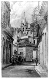 Street scene in old Havana, Cuba, with steeple of church in background LCCN89707766