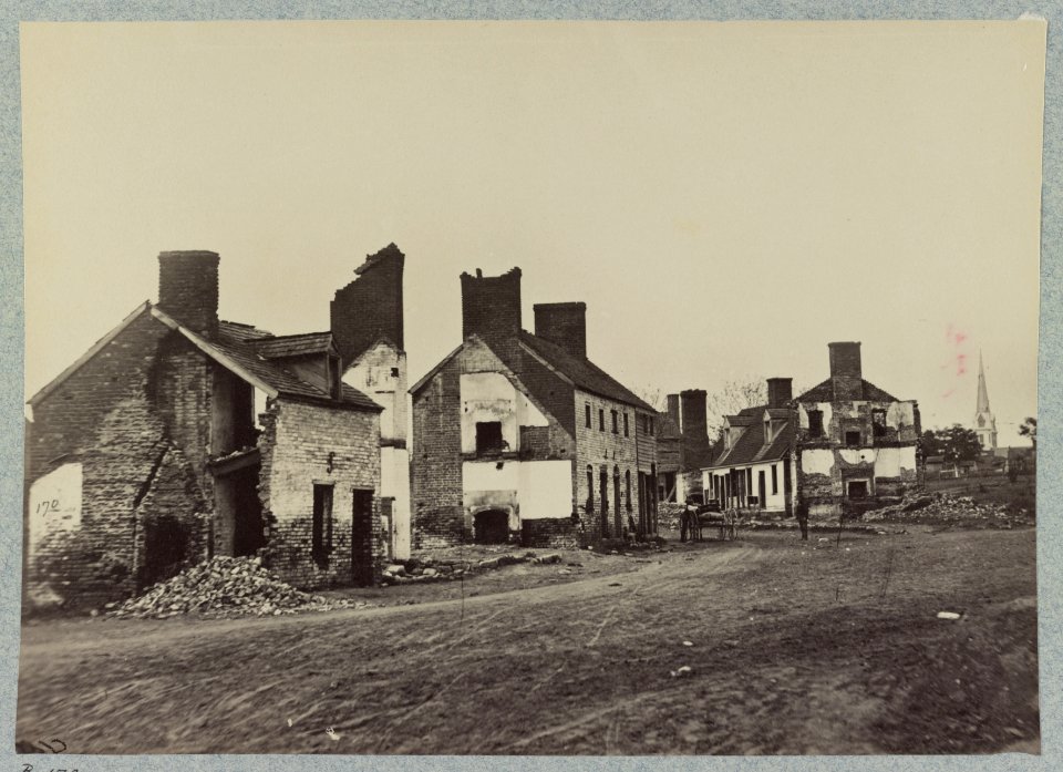 Street in Fredericksburg, Va., showing houses destroyed by bombardment in December, 1862 LCCN2012647804