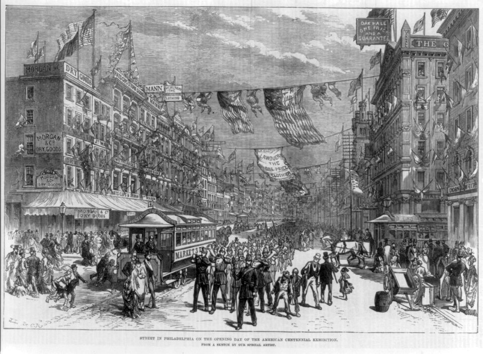 Street in Philadelphia on the opening day of the American Centennial Exhibition, 1876 LCCN2006677410