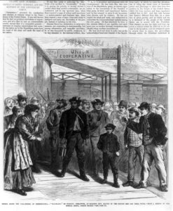 Strike among the coal-miners of Pennsylvania - Blacklegs, or working operatives, at Mahony City, hooted by the society men and their wives LCCN99614024