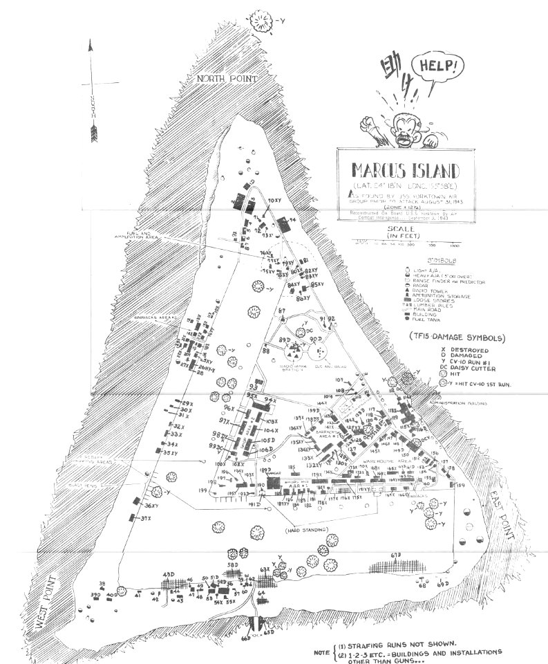 Strike map of Marcus Island in 1943