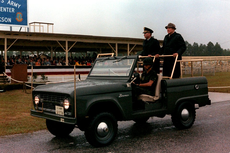 Strom Thurmond passes by a reviewing stand during a ceremony honoring him