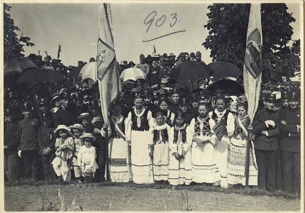 Stryj, Wehrschildenthüllung, Polnische Jugend im Festzuge. (BildID 15727250)