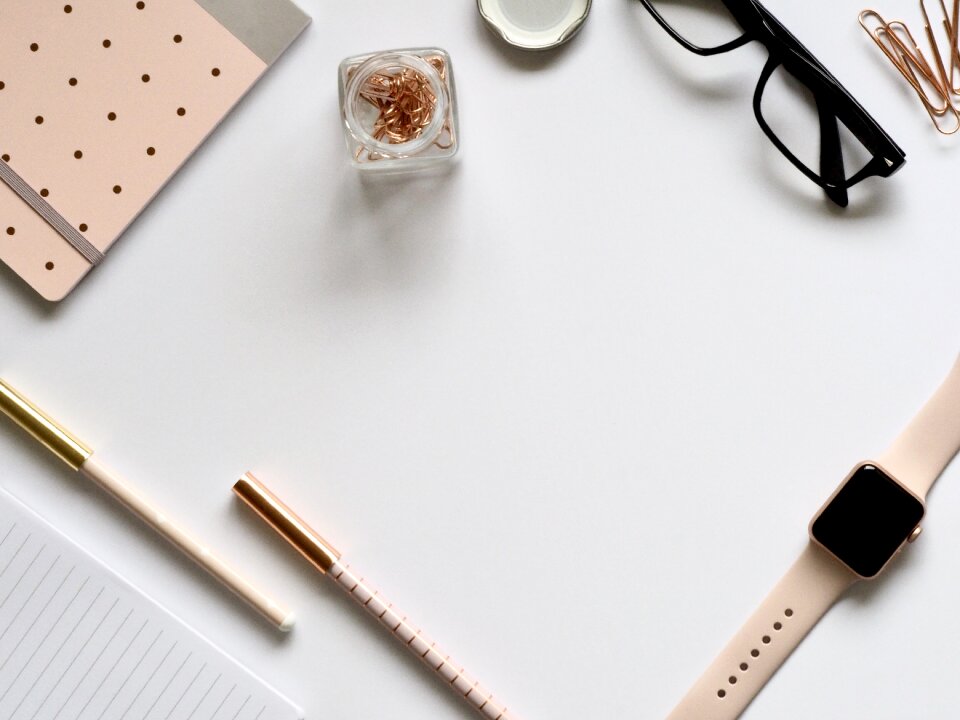 White space rose gold flatlay