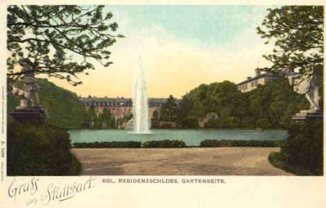 Stuttgart, Baden-Württemberg - Schloss, Gartenseite mit Fontäne (Zeno Ansichtskarten)
