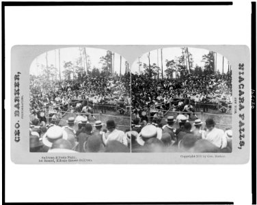 Sullivan-Kilrain fight. 1st round, Kilrain throws Sullivan - Geo. Barker, photographer, Niagara Falls, NY. LCCN92516223