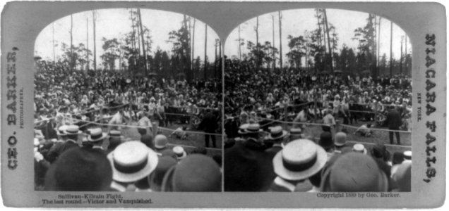 Sullivan-Kilrain fight. The last round-victor and vanquished - Geo. Barker, photographer. LCCN90706197