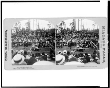 Sullivan-Kilrain fight. After a fall - picking up the men - Geo. Barker, photographer. LCCN92515100