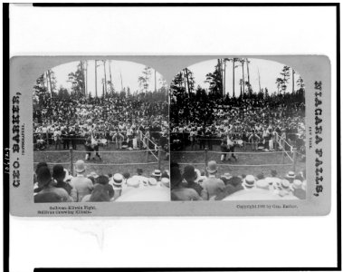 Sullivan-Kilrain fight. Sullivan throwing Kilrain - Geo. Barker, photographer. LCCN92515098