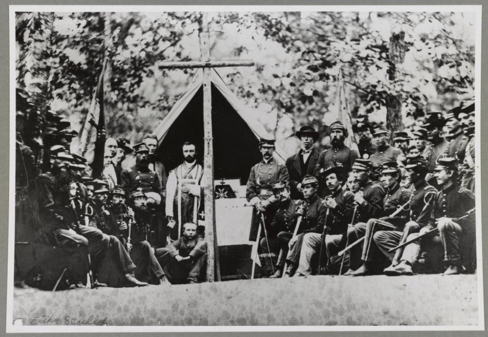 Sunday morning mass at Camp Cass, 1861. 9th Mass. Infantry, U.S.A LCCN2012649040