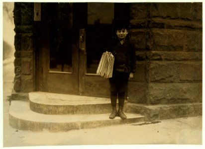 Sunday morning, March 7, 1909. Morris Hurowitz, 10 years old. Been selling 2 years. Sells Saturday until 8 P.M. Starts out again Sunday at 7 A.M. Sells 25 or more Sunday papers. Is a bright LOC nclc.03249 photo