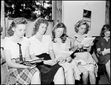 Sunday school at the Baptist church which is not on company property and was built by the miners. Lejunior, Harlan... - NARA - 541341 photo