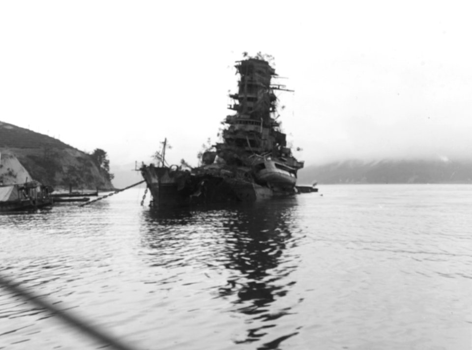 Sunken Japanese battleship Haruna off Koyo, Etajima (Japan), on 8 October 1945 (80-G-351726)