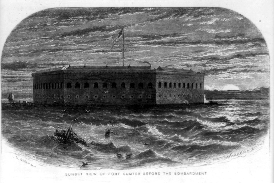 Sunset view of Fort Sumter before the bombardment (1861) LCCN2004677376