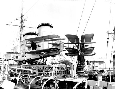 Supermarine Walrus abaord HMS Exeter (68) in the 1930s