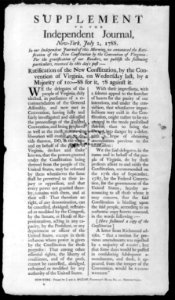 Supplement to the Independent Journal, New-York, July 2, 1788 LCCN2002705840