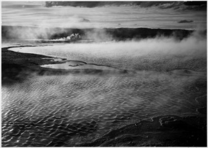 Surface of water presents a different texture in, Fountain Geyser Pool, Yellowstone National Park, Wyoming., 1933 - 19 - NARA - 520008