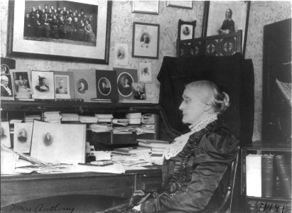 Susan B. Anthony, seated at desk LCCN2016651849