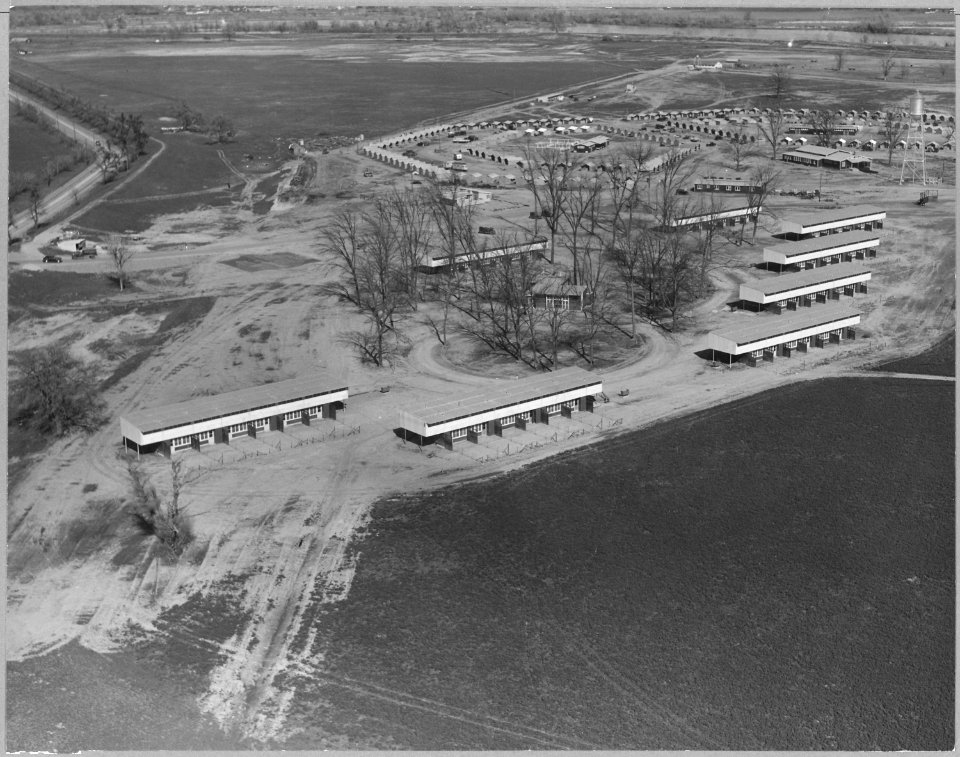 Sutter County, near Yuba City, California. Air view of recently constructed Yuba City Farm Workers C . . . - NARA - 521753