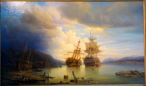 Svenska krigsfartyg efter en drabbning, by Per Wilhelm Cedergren (1823-1896) - Marinmuseum, Karlskrona, Sweden - DSC08844