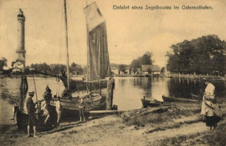Swinemünde, Pommern - Osternothafen, Einfahrt eines Segelbootes (Zeno Ansichtskarten)