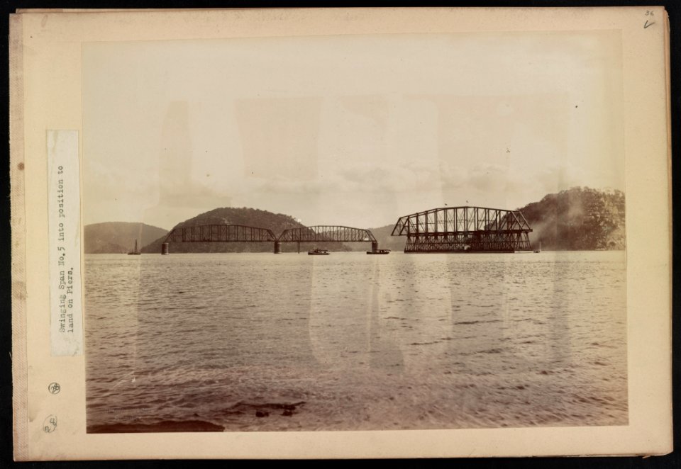 Swinging span no. 5 into place on piers - C. Bayliss photo, Sydney. LCCN2016651665