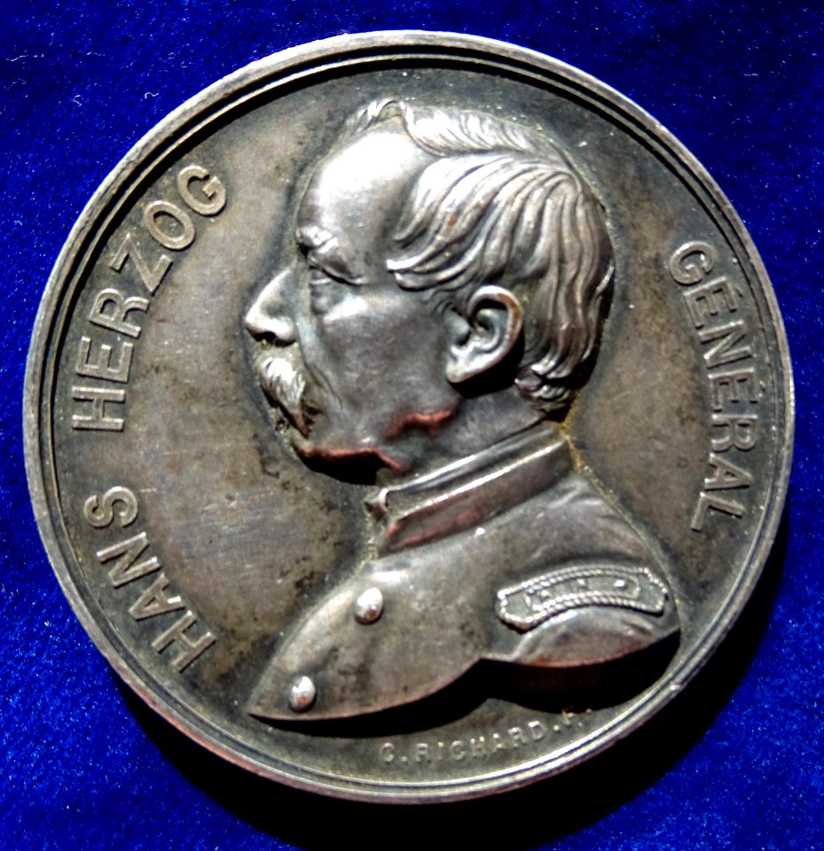 Swiss Medal Hans Herzog, Switzerland's General during the Franco-Prussian War 1870 - 1871, obverse