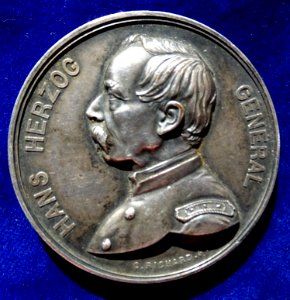 Swiss Medal Hans Herzog, Switzerland's General during the Franco-Prussian War 1870 - 1871, obverse photo