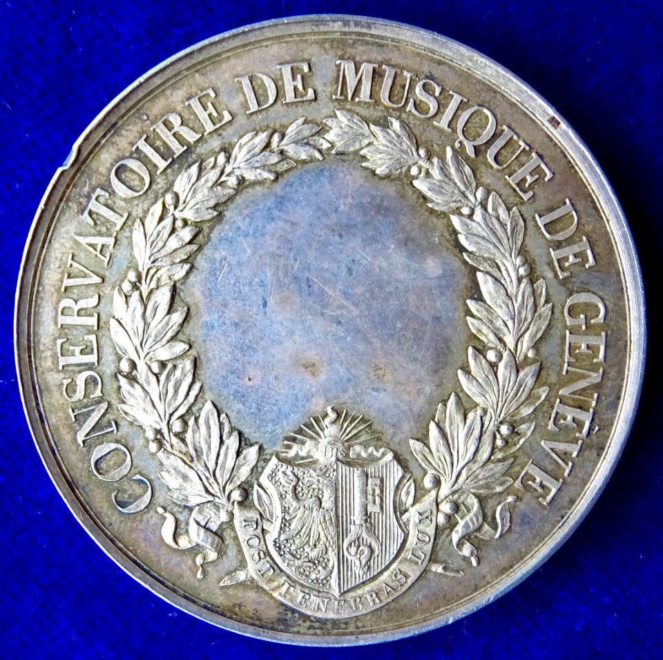 Swiss Conservatoire de Musique de Genève Award Silver Medal ND by Mognetti, reverse