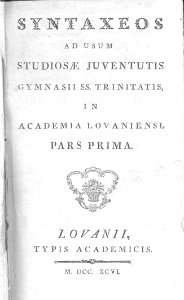 Syntaxis Lovanii Typis academicis 1796