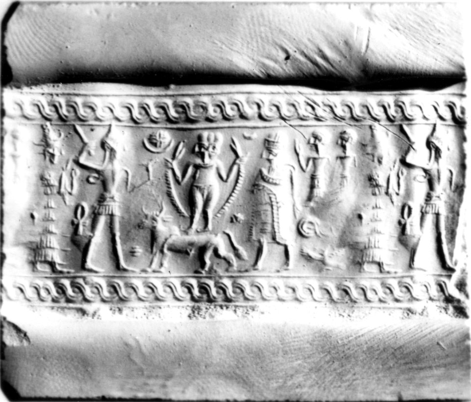 Syrian - Cylinder Seal with Worshippers before a Goddess - Walters 42450 - Impression