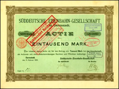 Süddeutsche Eisenbahn-Gesellschaft 1895 1000 Mk photo