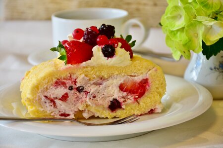 Strawberry cake bisquitrolle cream photo