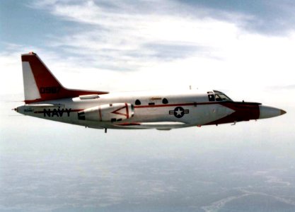 T-39D Sabreliner with F-18 nose in flight 1979