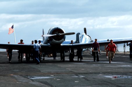T-6 and F4F on USS Lexington (AVT-16) in 1987
