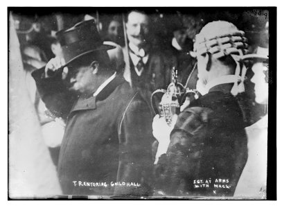 T.R. entering Guild Hall, Sgt. at Arms with Mack LCCN2014688258