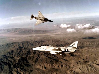 TA-4J Skyhawk and F-4 Phantom during air combat maneuvering 1980