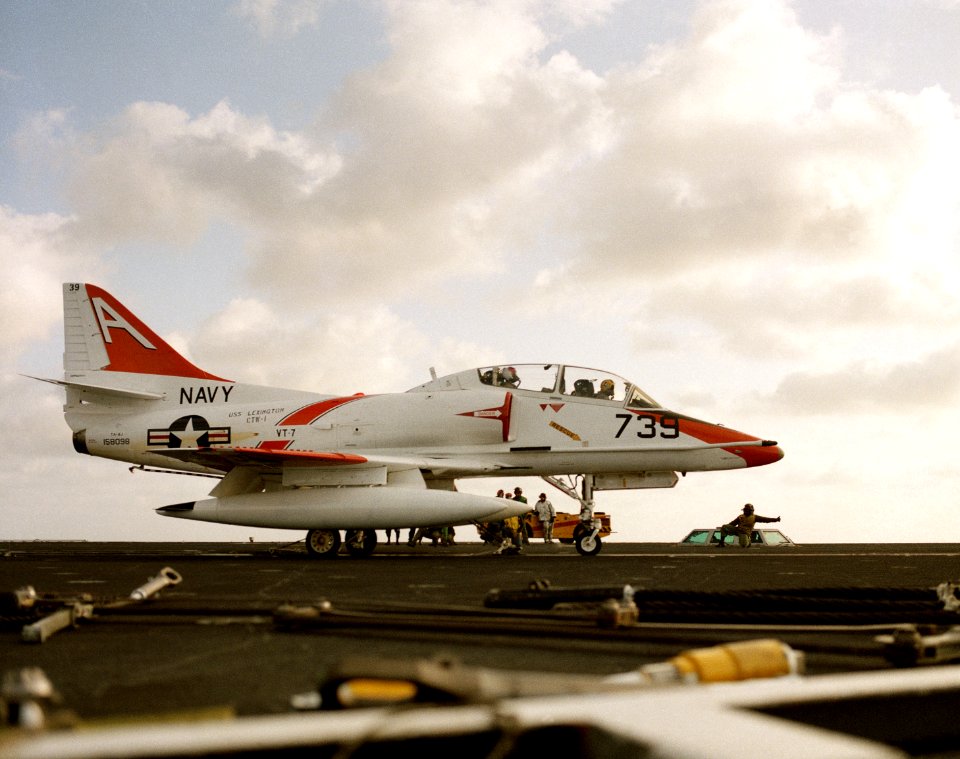 TA-4J Skyhawk of VT-7 on USS Carl Vinson (CVN-70) on 20 April 1984