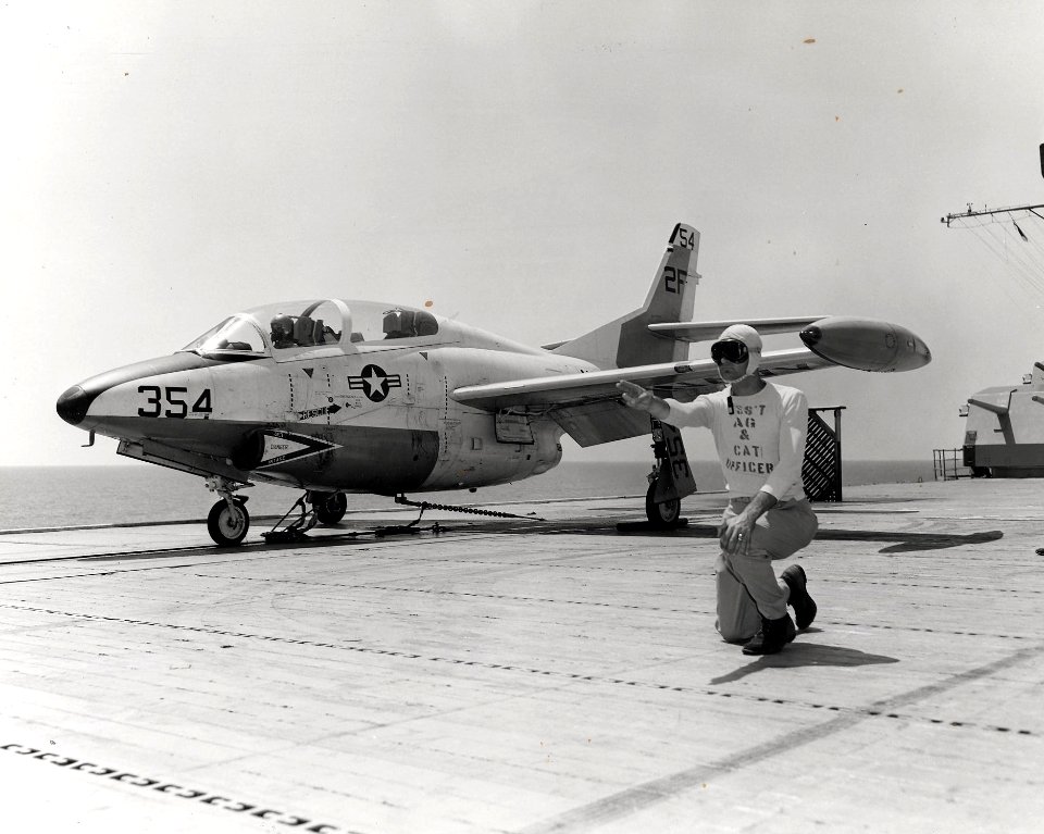 T2J on cat of USS Antietam (CVS-36) 1960