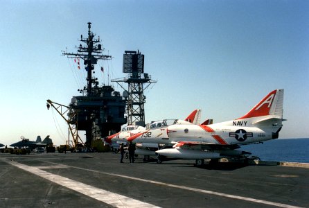 TA-4J Skyhawks on USS Kitty Hawk 1983 photo