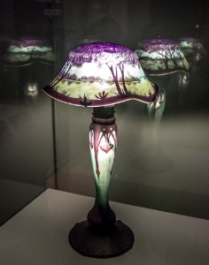 Table lamp with waterside landscape