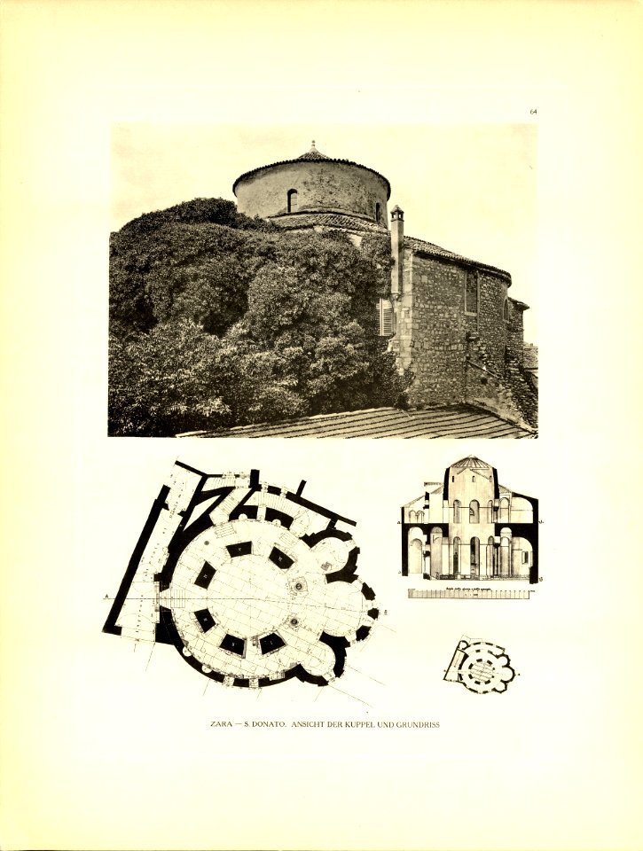 Tafel 064 Zara - Grundriss und Ansicht der Kuppel von S. Donato - Heliografie Kowalczyk 1909