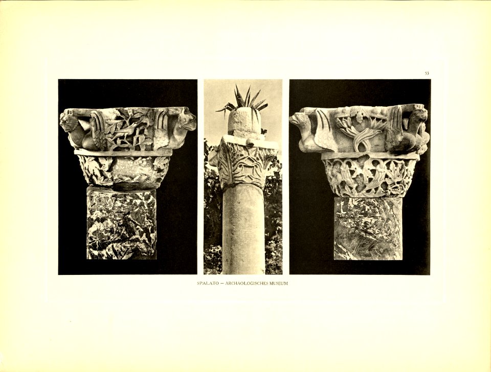 Tafel 053 Salona - Kapitäle der Taufkapelle, Mitte spätrömisches Kapitäl Heliografie Kowalczyk 1909
