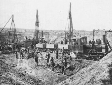 Tafel 8 – Aushub der Baugrube und Rammarbeiten für den linken Brückenkopf (Pfeiler 1). 21. Mai 1897