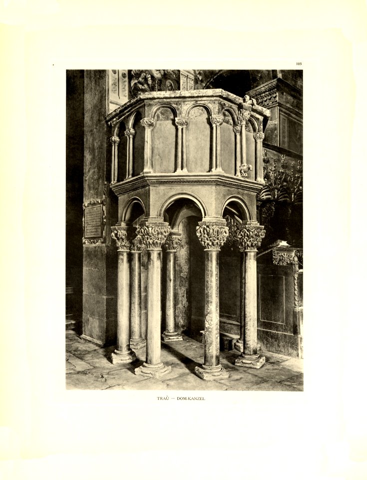 Tafel 105 Traú - Trogir - romanische Kanzel im Dom - Heliografie Kowalczyk 1909